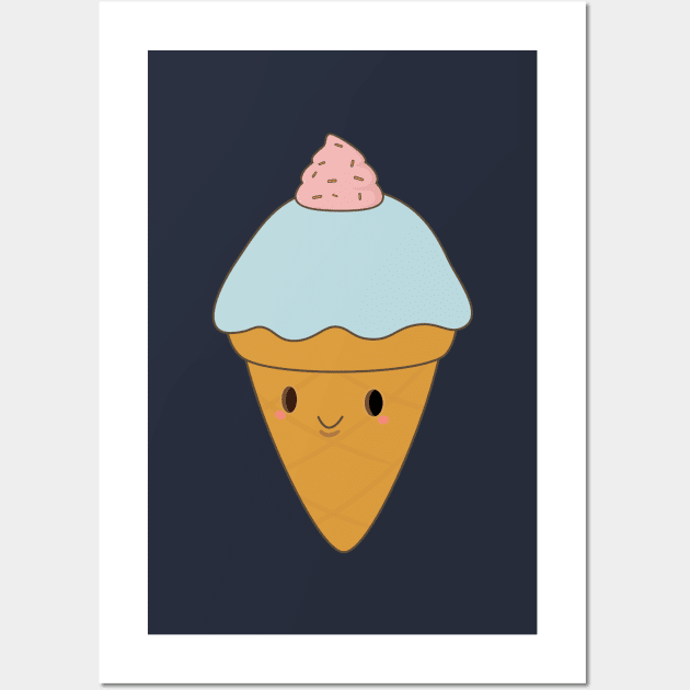 Kawaii cute ice cream cone t-shirt Wall Art by happinessinatee